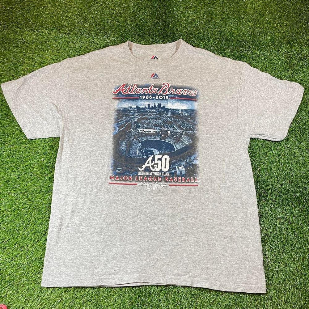 Majestic Athletic Atlanta Braves 50th Anniversary gray t-shirt graphic size XL